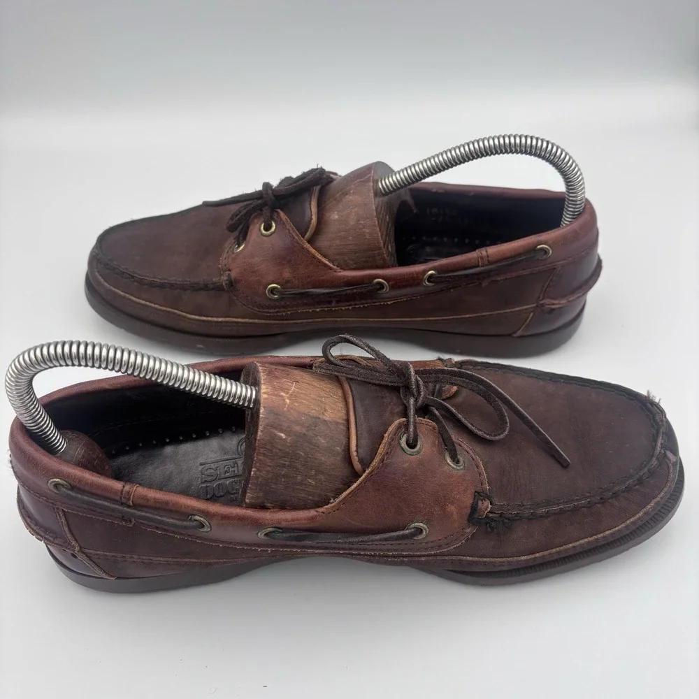 Sebago Docksides Mens Brown Leather Boat Shoes 8.5 Dark Soles